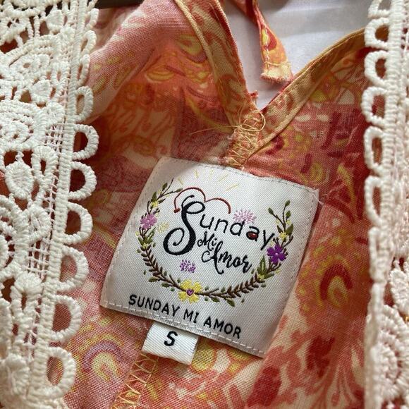 Anthropologie Sunday Mi Amor Orange Floral Dress Size S Coquette Boho Peasant - Picture 5 of 10